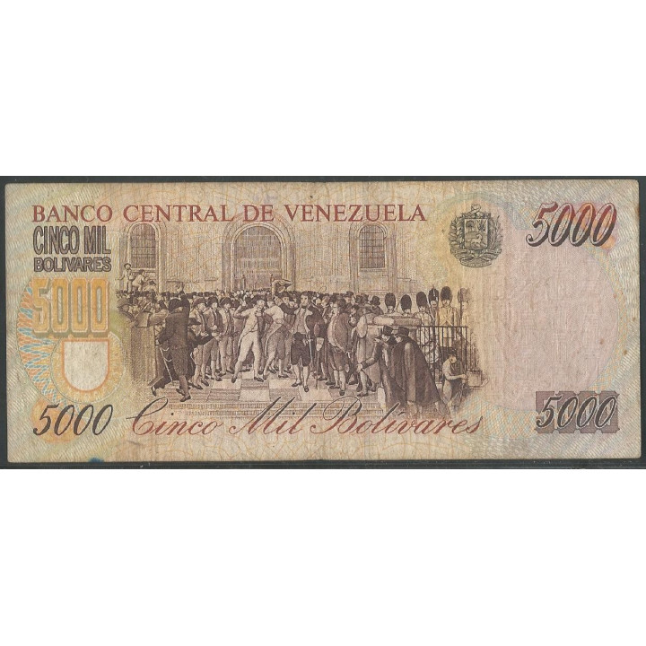 Venezuela 5.000 Bolivares 6 Ago 1998 F 8 Dig P78c reverso
