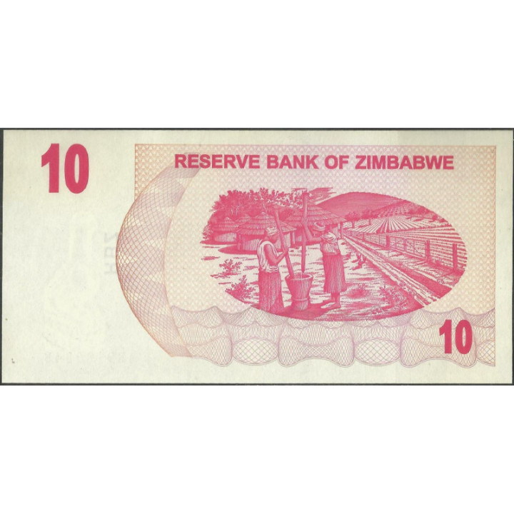 Zimbabwe 10 Dollars 1 Ago 2006 P39 reverso