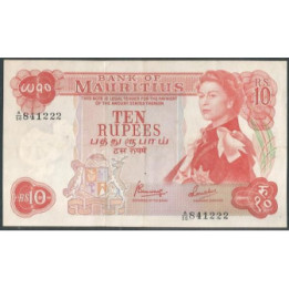Mauricio 10 Rupias ND1967 Firma 4 P31c