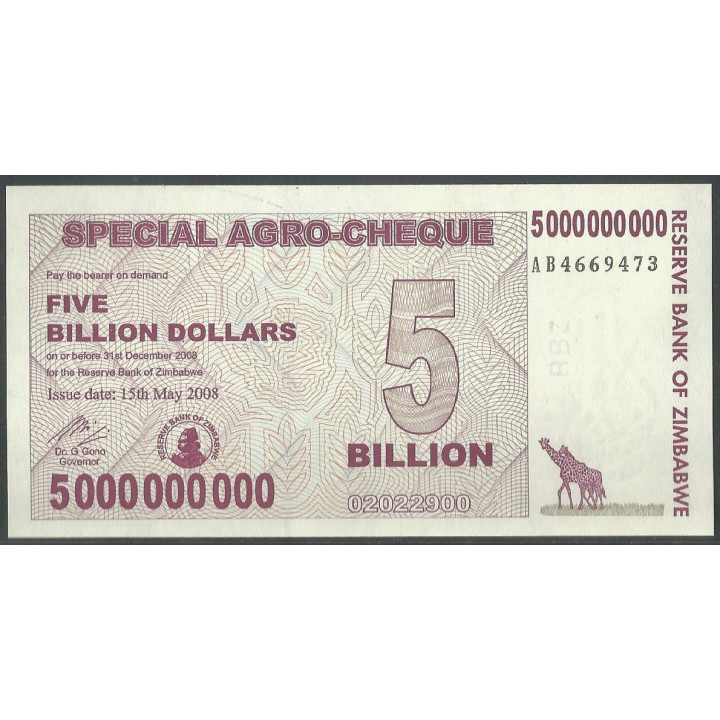 Zimbabwe 5.000.000.000 Dollars 15 May 2008 P61