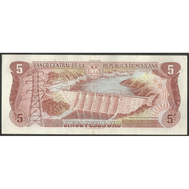 Rep. Dominicana 5 Pesos 1995 P147a reverso