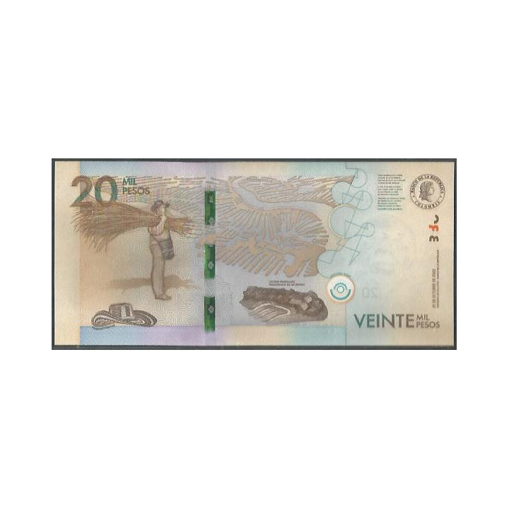 Billete de 20.000 Pesos 25 Oct 2022 Serie BF BGWNF20- reverso