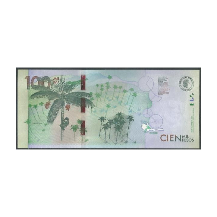Billete de 100.000 Pesos 24 Oct 2023 Serie AK BGWNF100-10 reverso