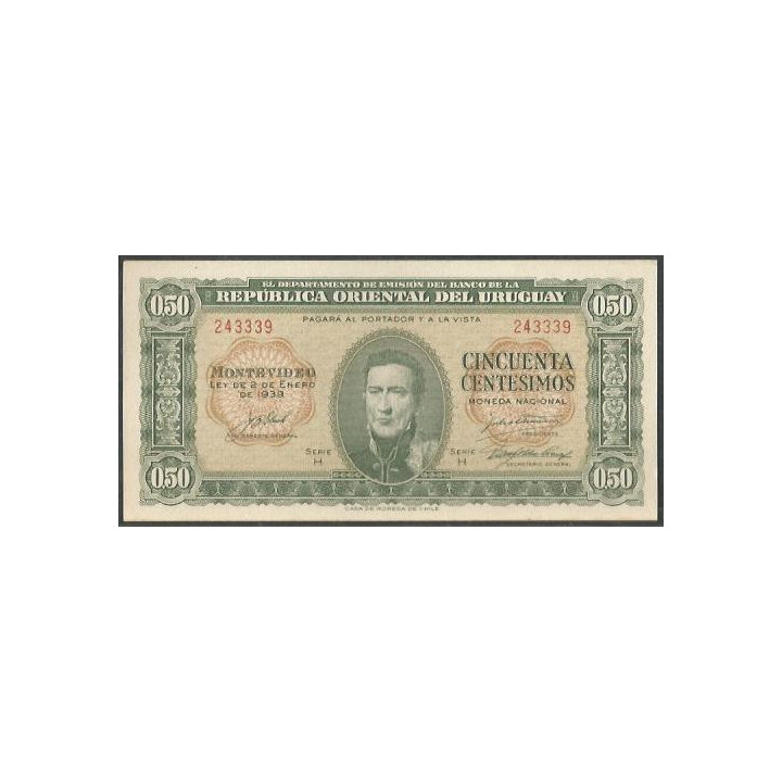 Uruguay 50 Centesimos L1939 Serie H P34