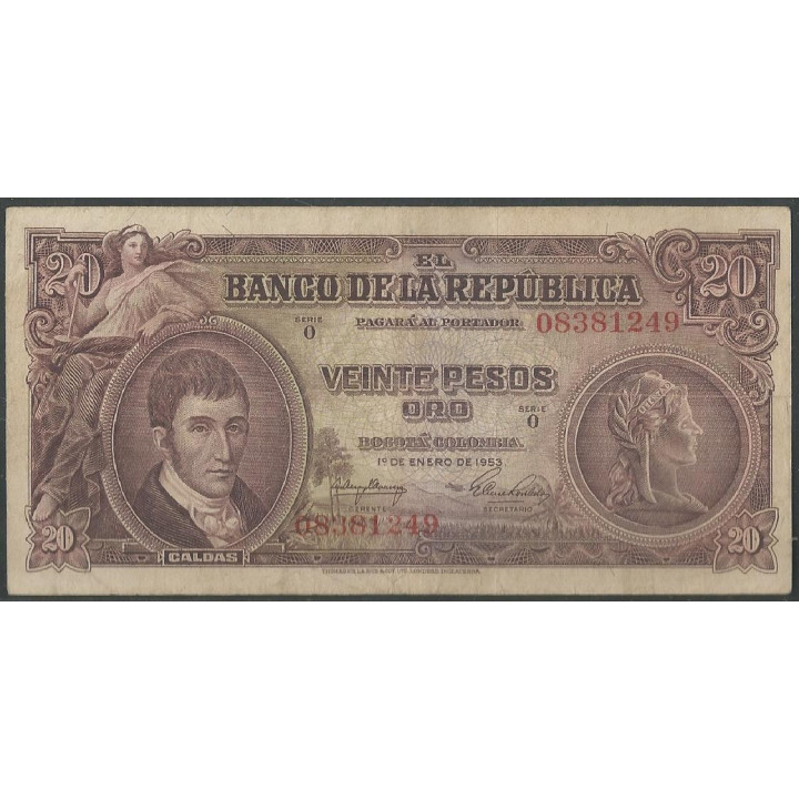 Billete de 20 Pesos 1 ene 1953 BGW218