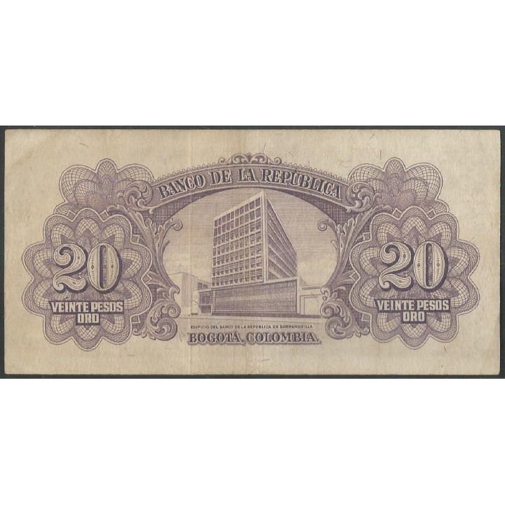 Billete de 20 Pesos 1 ene 1953 BGW218 reverso
