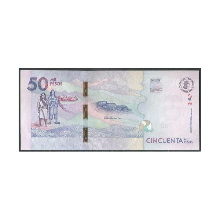 Billete de 50.000 Pesos 19 Ago 2015 AB BGWNF50-2 reverso
