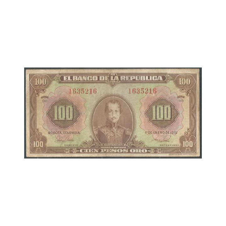 Billete de 100 Pesos 1 Ene 1951 7 Dig BGW290