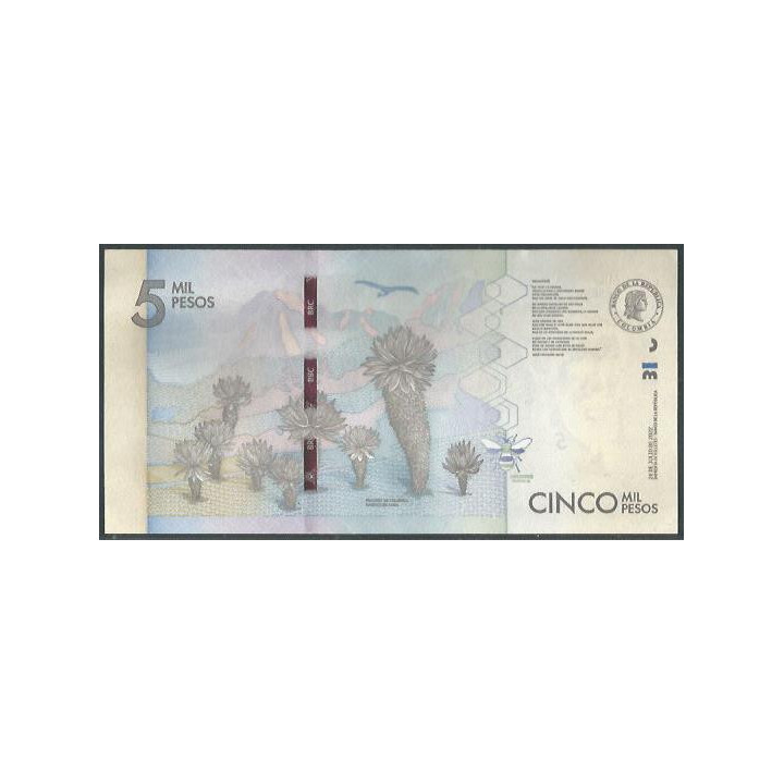 Billete de 5.000 Pesos 26 Jul 2022 Serie BA BGWNF5- reverso