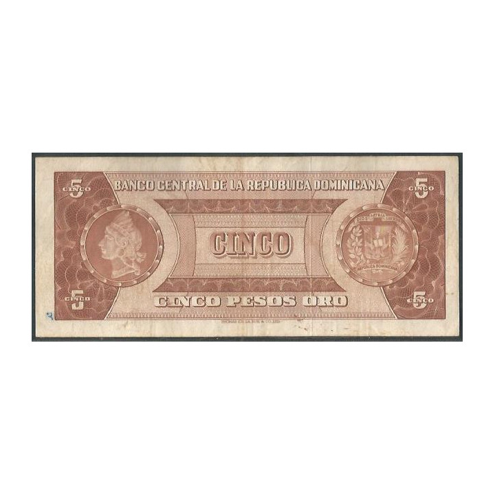 Rep. Dominicana 5 Pesos ND1974 P100a reverso