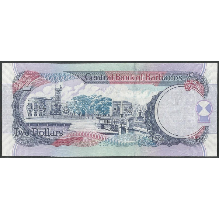 Barbados 2 Dollars 1 May 2007 P66b reverso