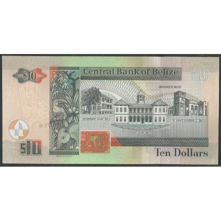 Belize 10 Dollars 1 Nov 2020 P68f reverso