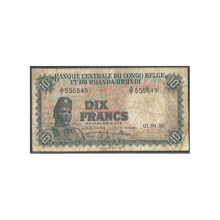 Congo Belga Ruanda Urundi 10 Francs 1 Abr 1958 P30b