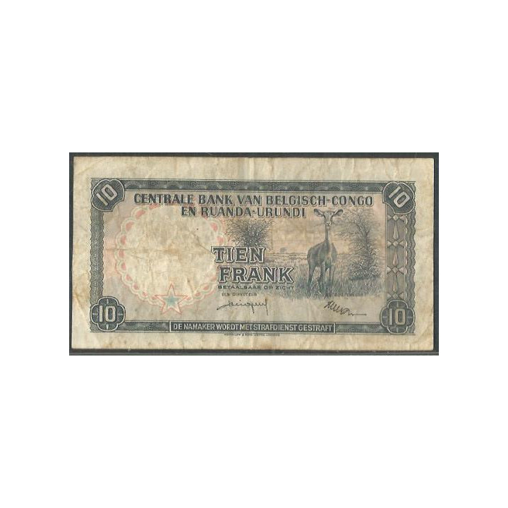 Congo Belga Ruanda Urundi 10 Francs 1 Abr 1958 P30b reverso