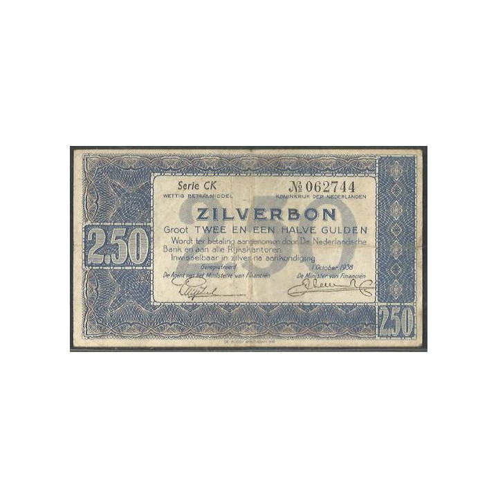 Holanda 2 1/2 Gulden 1 Oct 1938 P62