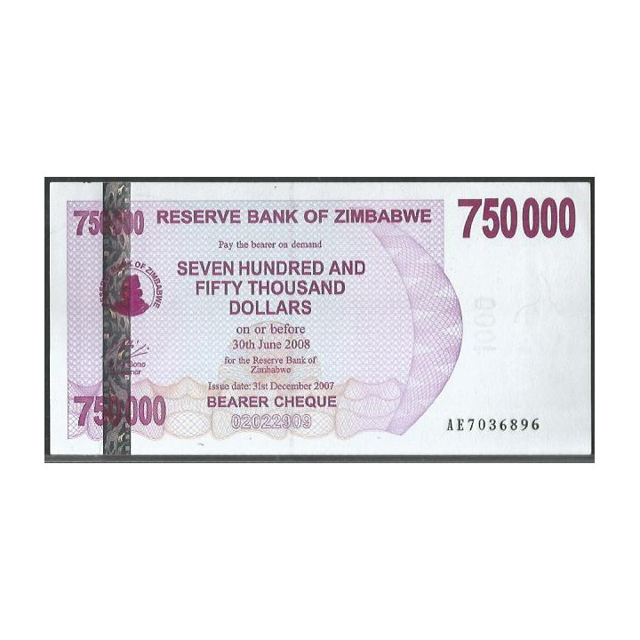 Zimbabwe 750.000 Dollars 31 Dic 2007 P52