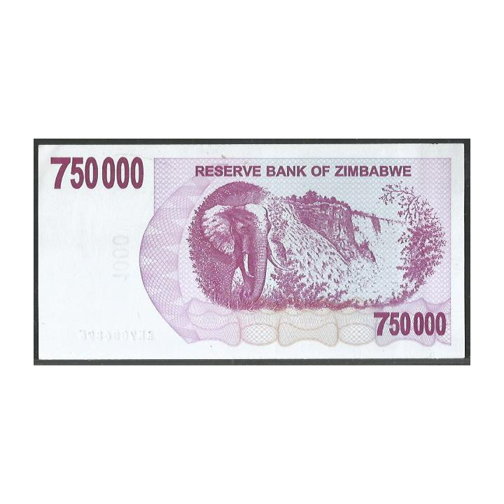 Zimbabwe 750.000 Dollars 31 Dic 2007 P52 reverso