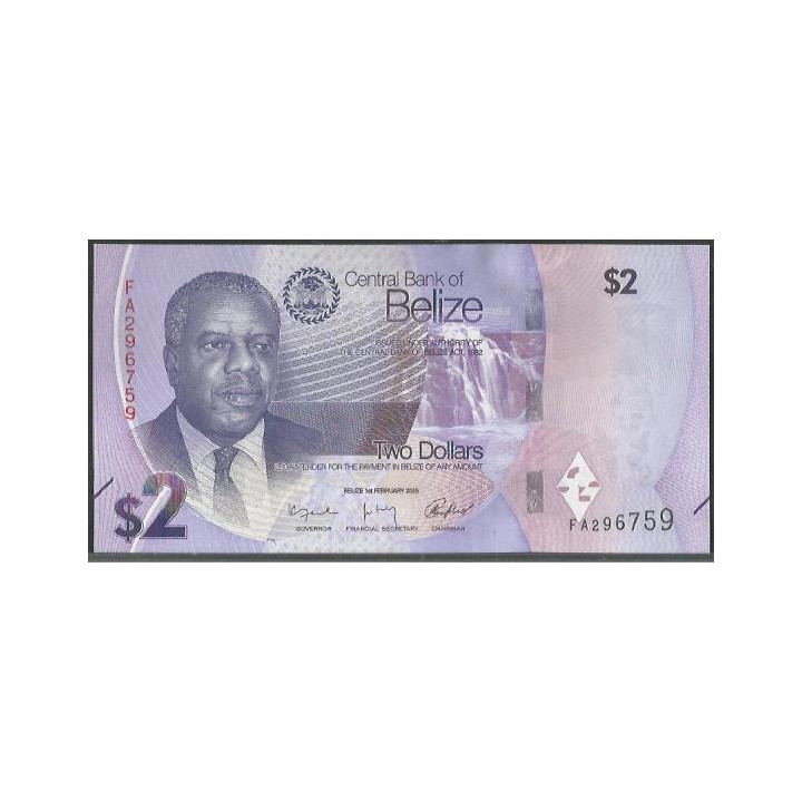 Belize 2 Dollars 1 Feb 2025 P73a