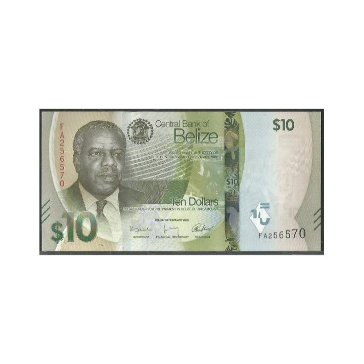 Belize 10 Dollars 1 Feb 2025 P75a