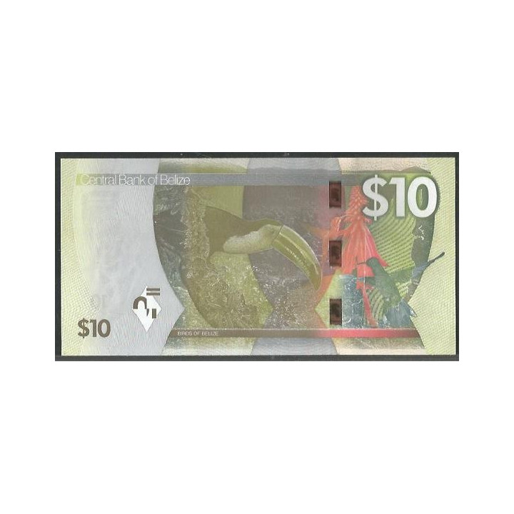 Belize 10 Dollars 1 Feb 2025 P75a reverso