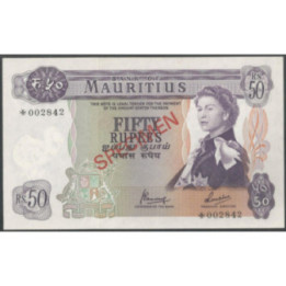 Mauricio 50 Rupias ND1967 P33cS1 Specimen