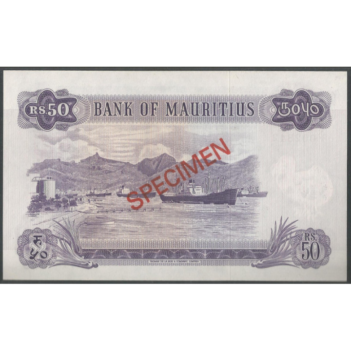 Mauricio 50 Rupias ND1967 P33cS1 Specimen reverso