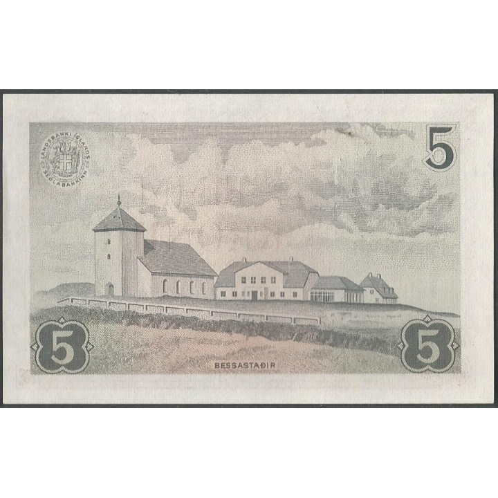 Islandia 5 Kronur 21 Jun 1957 P37a reverso