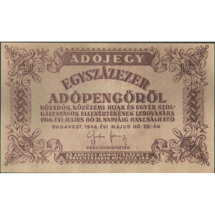 Hungria 100.000 Adopengo 28 May 1946 P144