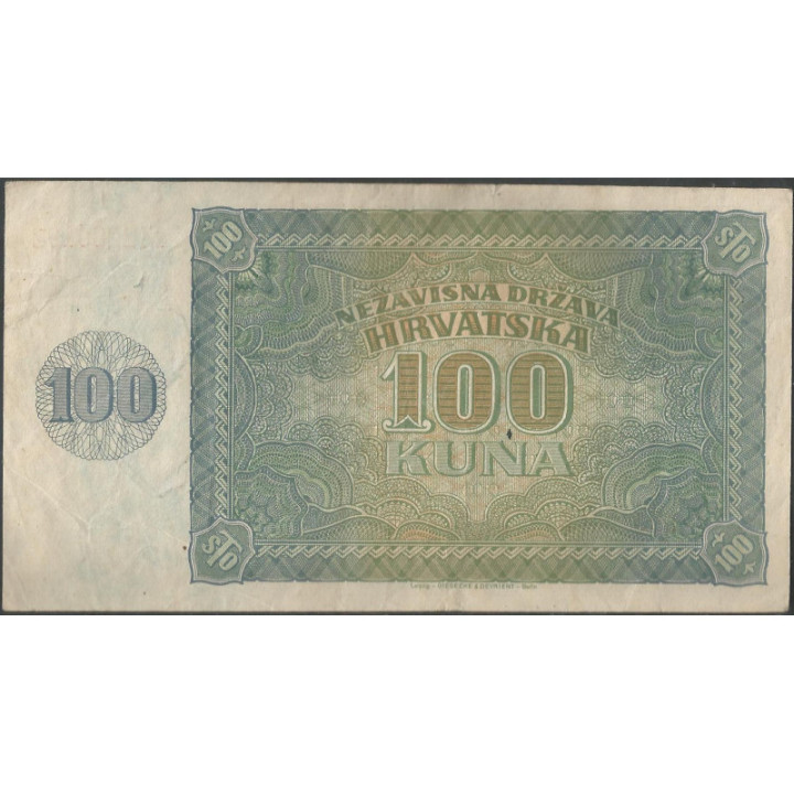 Croacia 100 Kuna 26 May 1941 P2 reverso