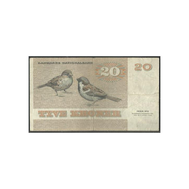 Dinamarca 20 Kroner 1979 P49a reverso