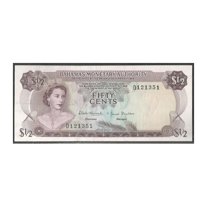 Bahamas 1/2 Dollar L1968 P26a