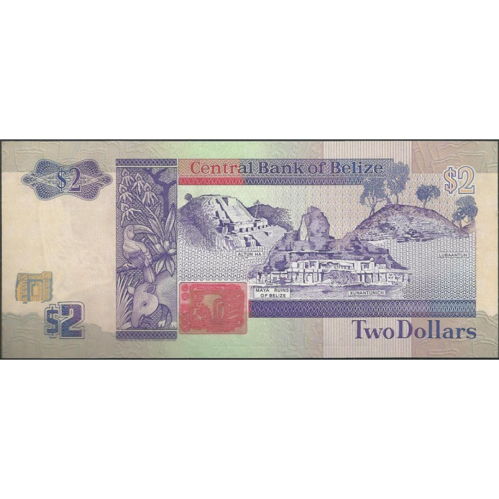 Belize 2 Dollars 1 May 1990 P52a reverso