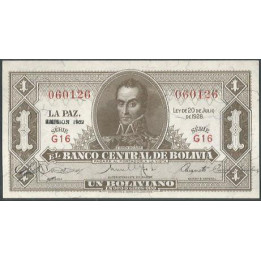 Bolivia 1 Boliviano 1952 Serie G16 P128c