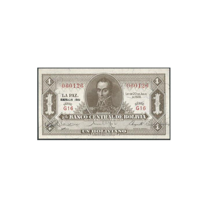 Bolivia 1 Boliviano 1952 Serie G16 P128c
