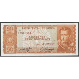 Bolivia 50 Pesos Bolivianos L 13 Jul 1962 Serie C P162a