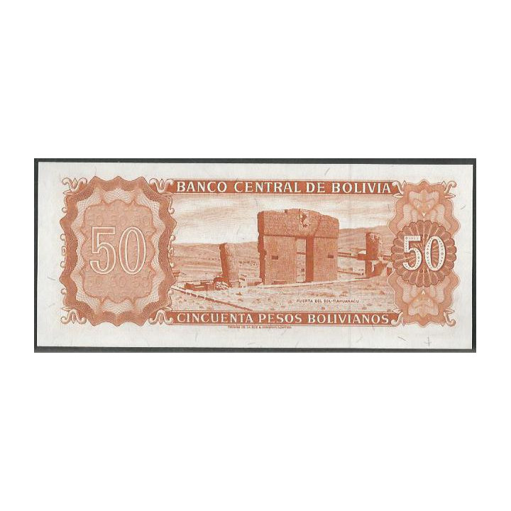 Bolivia 50 Pesos Bolivianos L 13 Jul 1962 Serie C P162a reverso