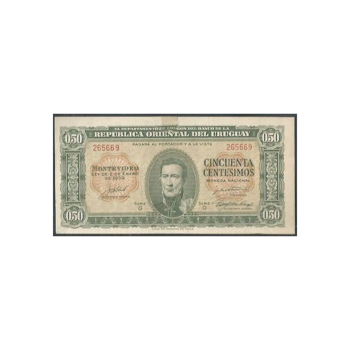 Uruguay 50 Centesimos L1939 Serie G P34