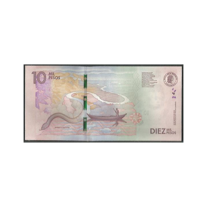 Billete de 10.000 Pesos 19 Ago 2015 AB BGWNF10-2 reverso