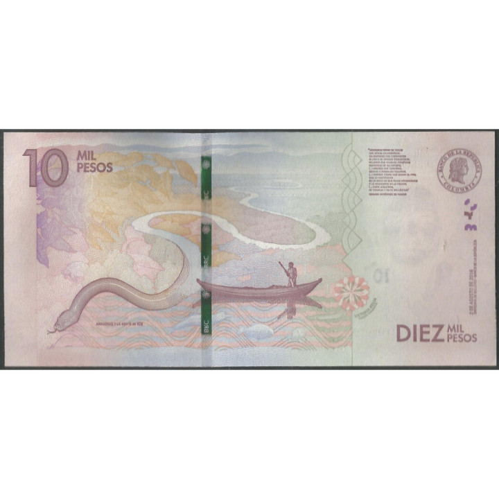 Billete de 10.000 Pesos 2 Ago 2016 AD BGWNF10-4 reverso