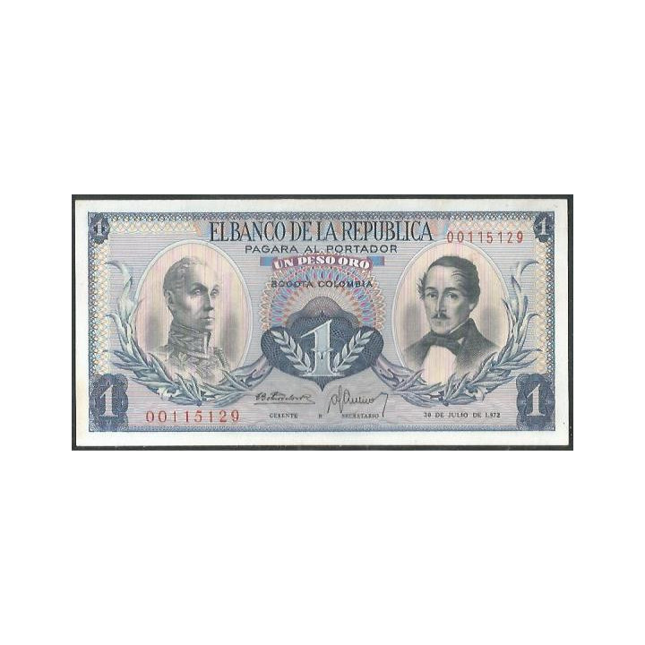 Colombia 1 Peso 20 Jul 1972 Reposicion "R" Pequeña BGW075