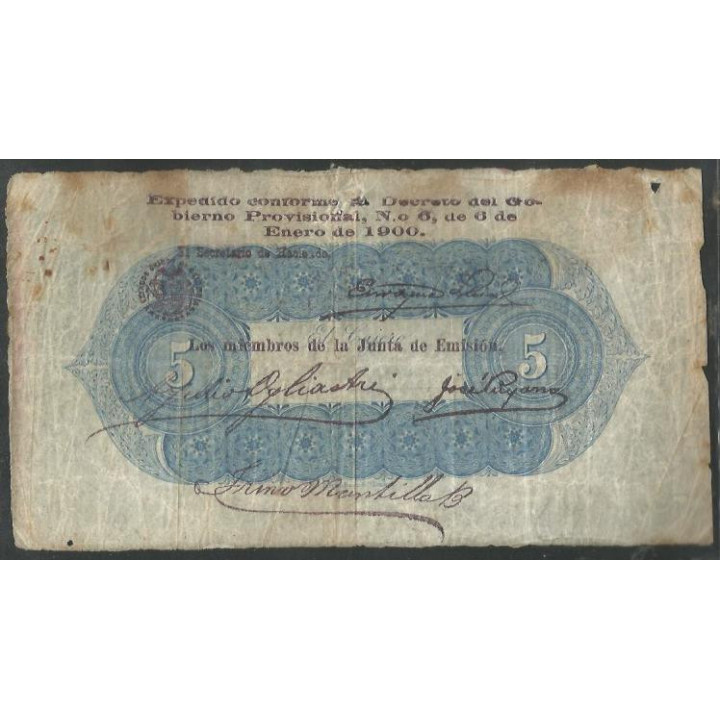 Banco de Santander 5 Pesos 6 Ene 1900 Ps832 reverso