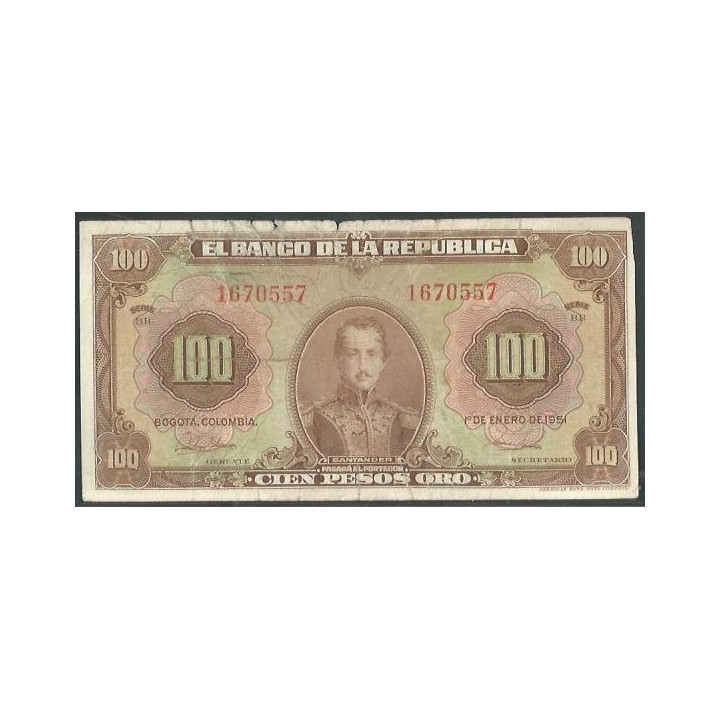 Billete de 100 Pesos 1 Ene 1951 7 Dig BGW290