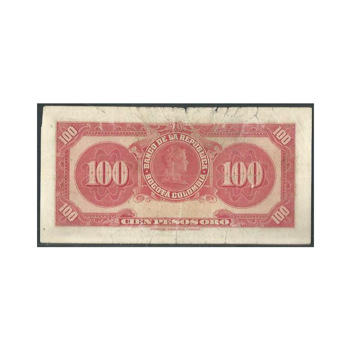 Billete de 100 Pesos 1 Ene 1951 7 Dig BGW290 reverso