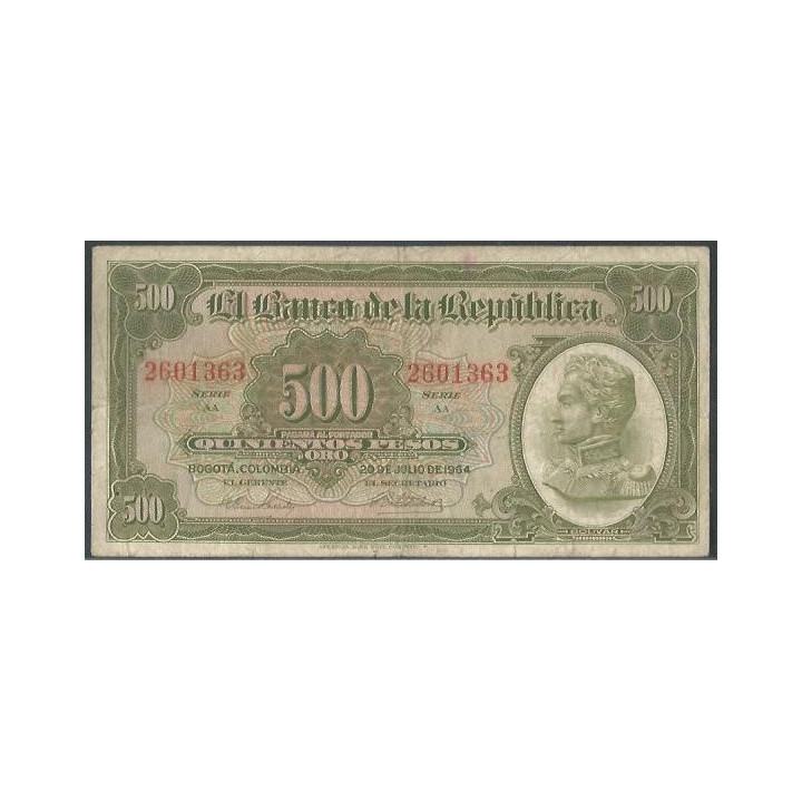 Billete de 500 Pesos 20 Jul 1964 7 Dig BGW385