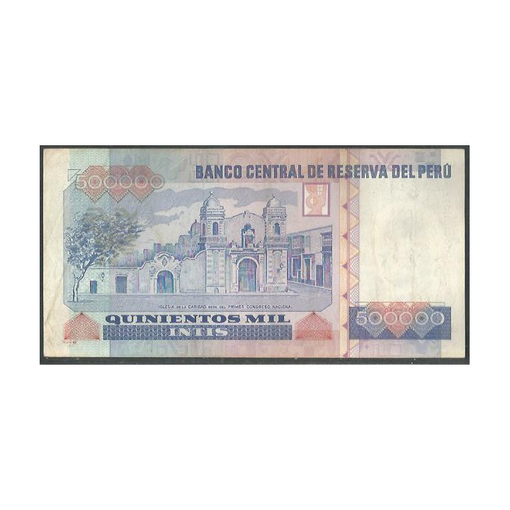 Peru 500.000 Intis 21 Dic 1989 B de M P147 reverso
