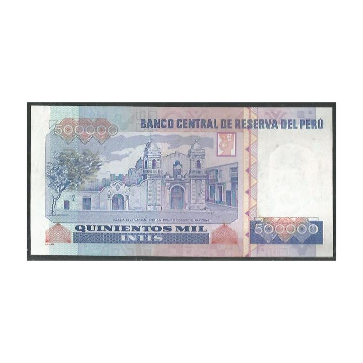 Peru 500.000 Intis 21 Dic 1989 B de M ZZ Reposicion P147 reverso