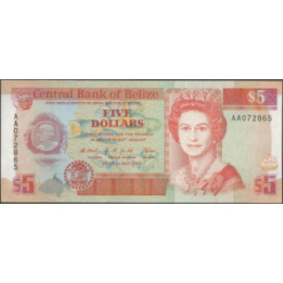 Belize 5 Dollars 1 May 1990 P53a