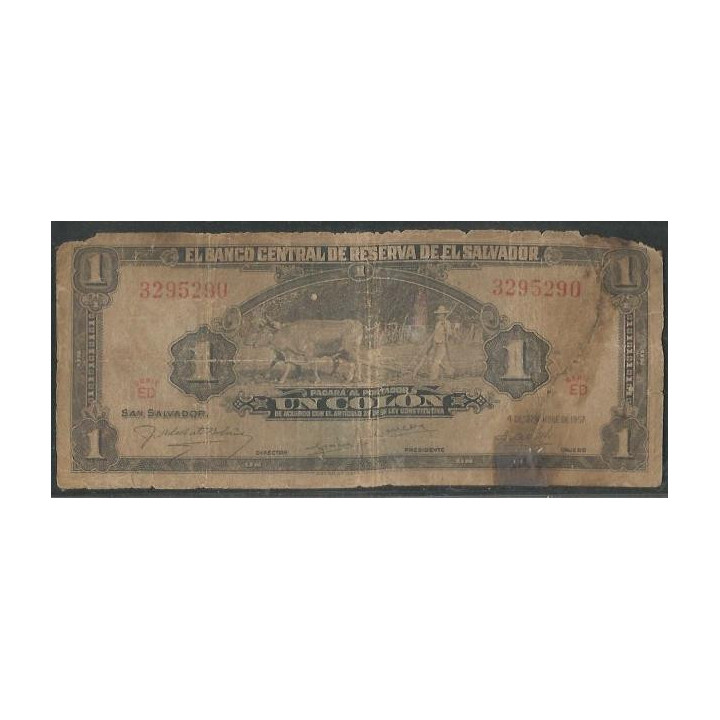 El Salvador 1 Colon 4 Sep 1957 P93a