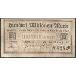 Alemania - Cochem 100.000.000 Mark 10 Ago 1923