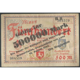 Alemania - Bremen Haven 500.000 Mark 10 Ago 1923
